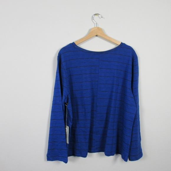 Habitat Long Sleeve Top Women XXL Blue Striped V Neck Cotton Comfy Casual 266 - Picture 2 of 9